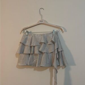 Zara Silver Asymmetric Ruffle Skirt Size XS